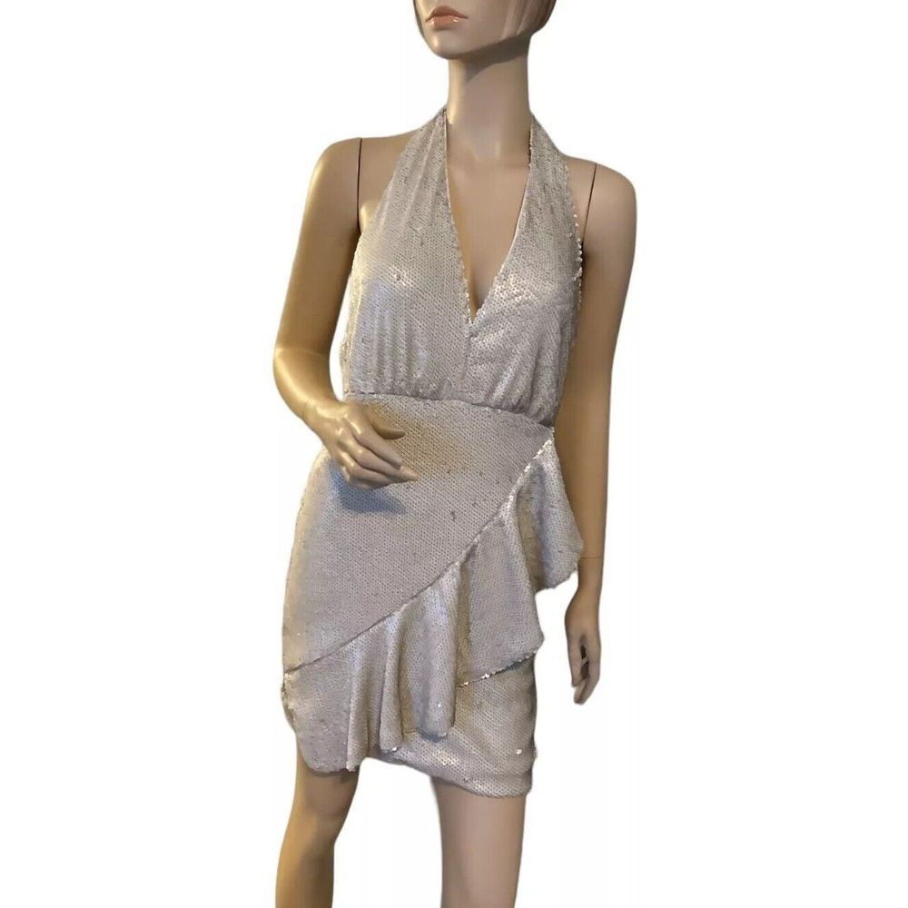 DO+BE‎ Dresses |  Beige Cream Sequin Halter Ruffle Mini Dress ...Medium. NWT